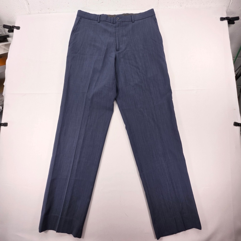 Linea Naturale Mens 35 Blue 100% Wool Textured Flat Front Dress Pants Trousers - Picture 1 of 11
